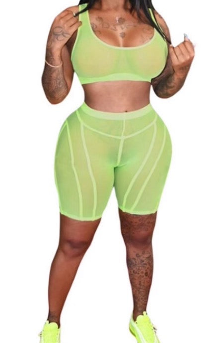 Extremely Stretchy 2 Pc Sheer Bra Top With Shorts